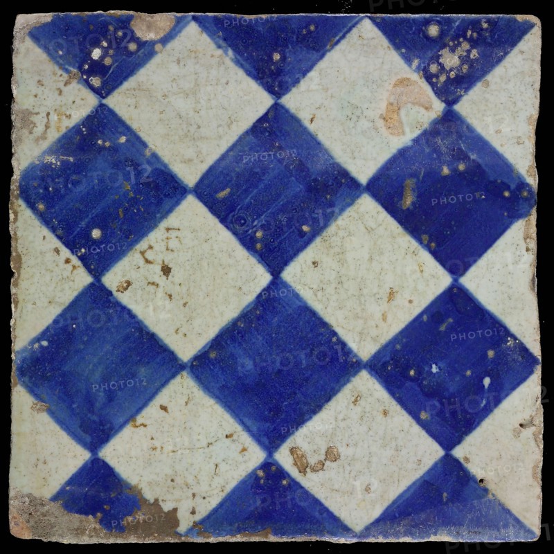 Ornament tile, blue on gray, with dark blue brushed check pattern as checkerplate, small windows, floor tile tile footage