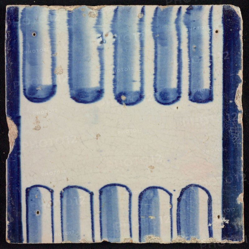 Tile of chimney pilaster, blue on white, part of column with cannelure, chimney pilaster tile pilaster footage fragment ceramics