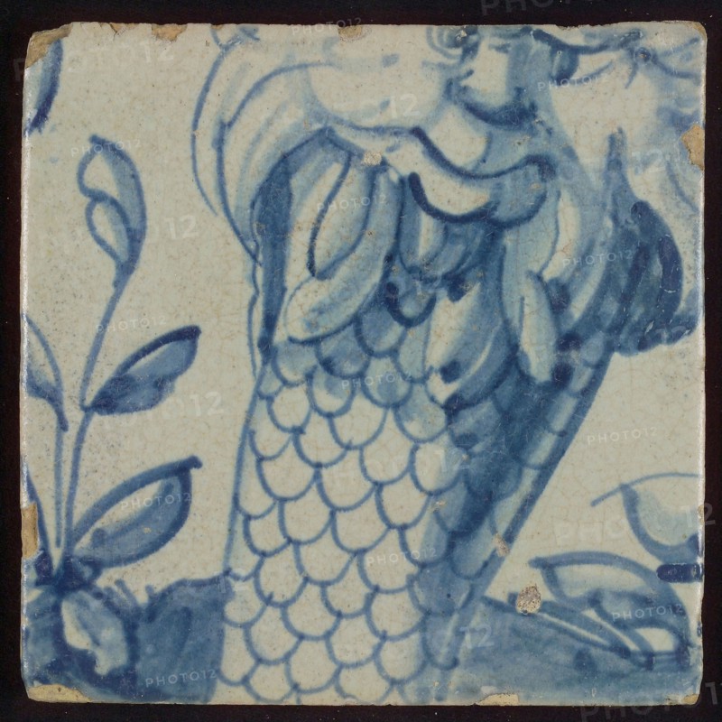 Tile with leg in blue armored, tile picture footage fragment ceramics pottery glaze, d 1.3