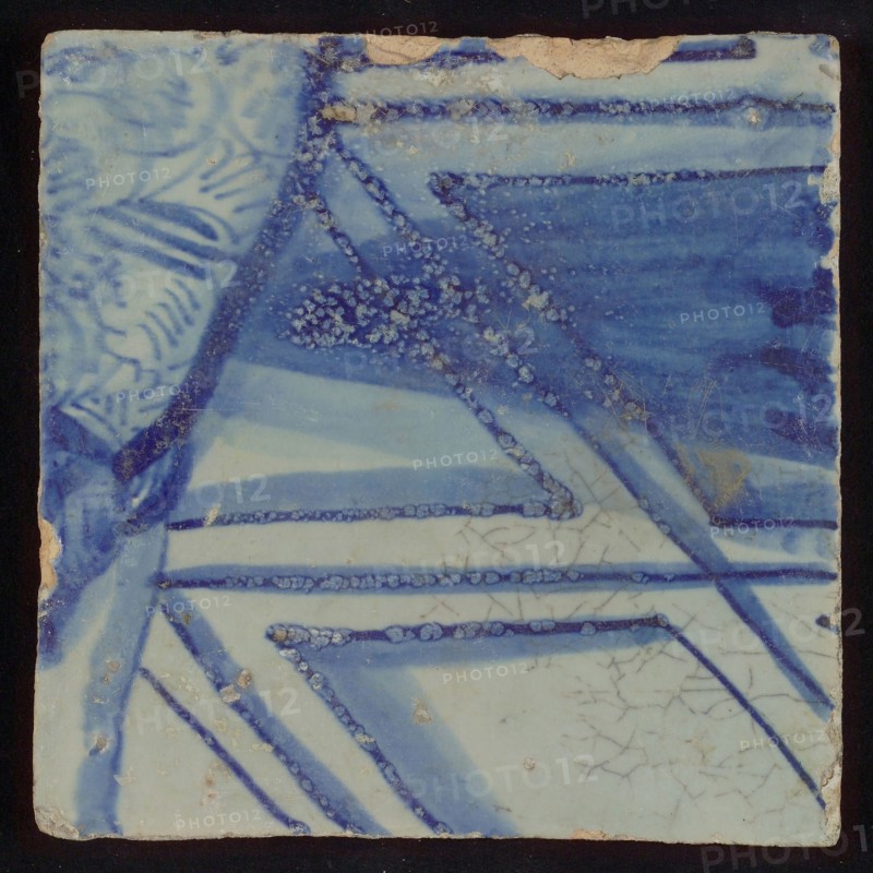 Tile with blue cassettes (floor ceiling?), wall tile tile sculpture ceramic earthenware glaze, baked 2x glazed painted
