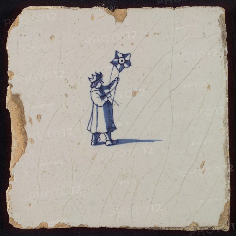 Scene tile, child's play, Epiphany, wall tile tile sculpture ceramic earthenware glaze, baked 2x glazed painted Blue on white