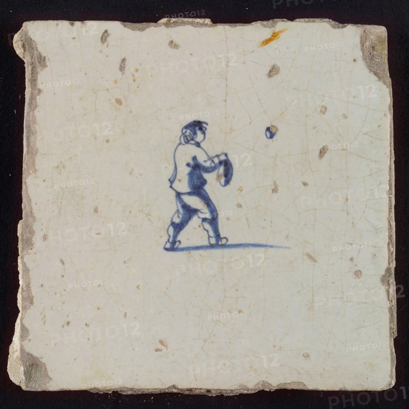 Scene tile, child's play, possible playing, wall tile tile sculpture ceramic earthenware glaze, baked 2x glazed painted Blue