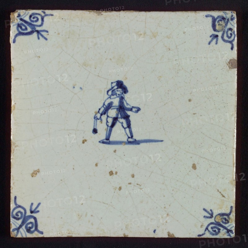 Scene tile, child's play, chiseling, corner motif ox's head, wall tile tile sculpture ceramic earthenware glaze, baked 2x glazed