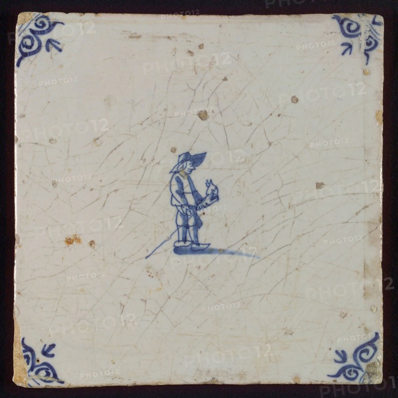 Scene tile, child's play, hobbyhorse, corner motif ox's head, wall tile tile sculpture ceramic earthenware enamel tinglage