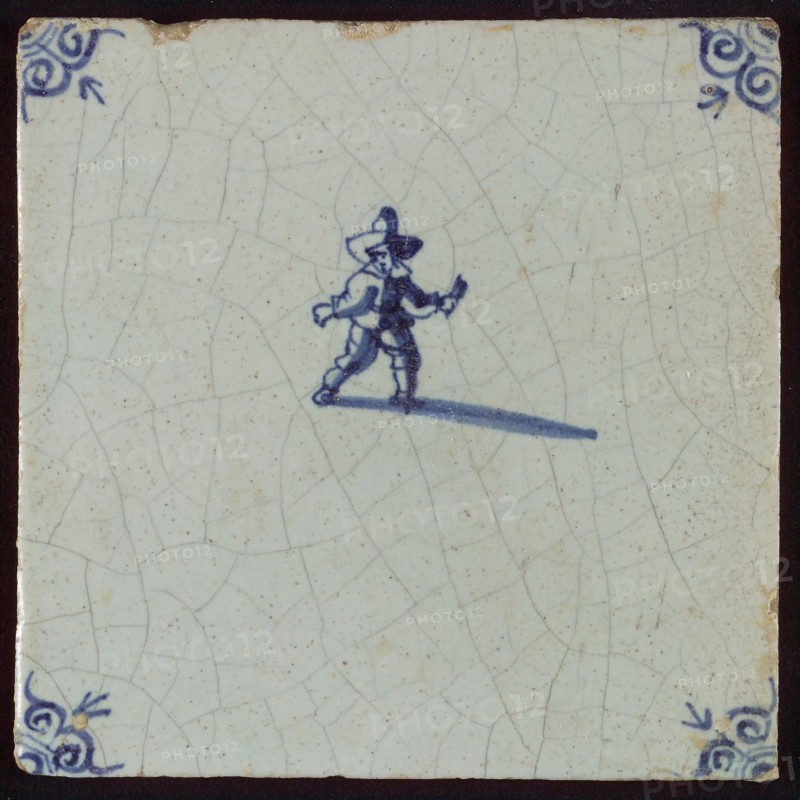 Scene tile, child's play, Corner motif ox's head, wall tile tile material ceramics pottery glaze, baked 2x glazed painted Blue