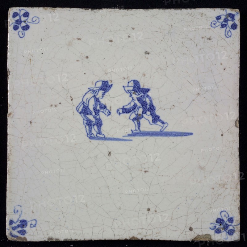 Scene tile, double child's play, twirls, corner motif spider, wall tile tile image ceramics pottery glaze, baked 2x glazed