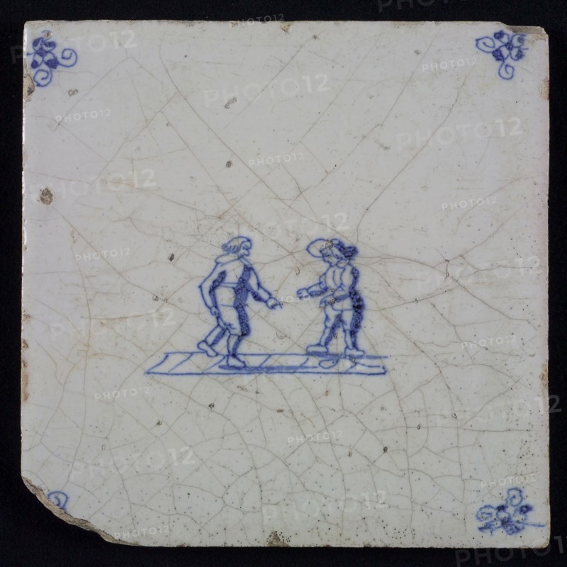 Scene tile, double child's play, hopping, corner motif spider, wall tile tile sculpture ceramic earthenware enamel tinglage