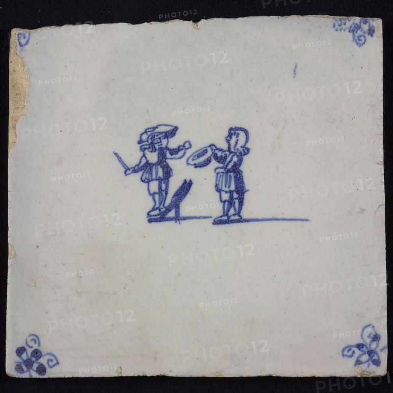 Scene tile, double child's play, tipping, corner motif spider, wall tile tile sculpture ceramic earthenware glaze, baked 2x