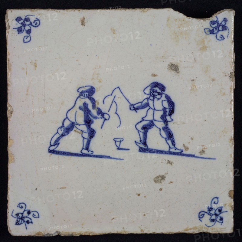 Scene tile, double child's play, spinning, corner pattern spider, wall tile tile sculpture ceramic earthenware glaze tin glaze