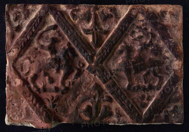Hearthstone, from Antwerp Belgium, without frame, with two knights on horseback, fireplace stone part ceramics brick, baked