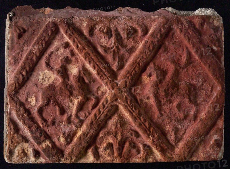 Hearthstone, from Antwerp Belgium, without frame, with two knights on horseback, hearth fireplace part ceramics brick, baked