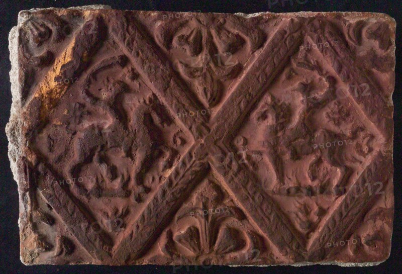 Hearthstone, from Antwerp Belgium, without frame, with two knights on horseback, hearth fireplace part ceramics brick, baked