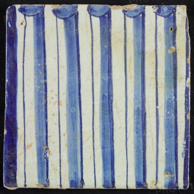 Tile of chimney pilaster, blue on white, part of column with cannelure, chimney pilaster tile pilaster footage fragment ceramics