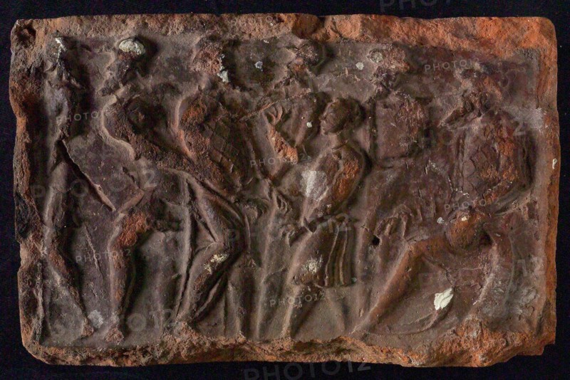 Hearthstone, from Antwerp Belgium, with narrow frame, with the history of Susanna, fireplace stone part ceramic pottery, fired
