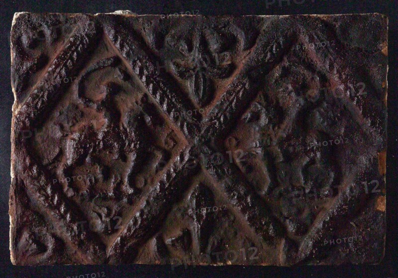 Hearthstone, from Antwerp Belgium, without frame, with two knights on horseback, hearth fireplace component ceramics brick
