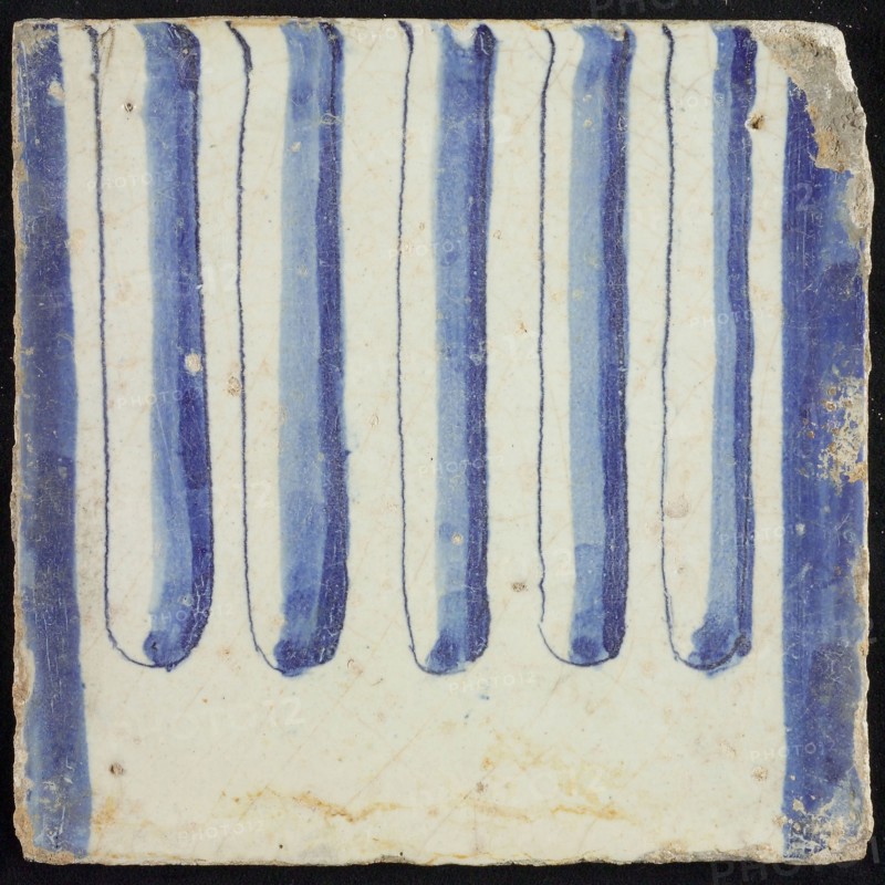 Tile of chimney pilaster, blue on white, part of column with cannelure, chimney pilaster tile pilaster footage fragment ceramics