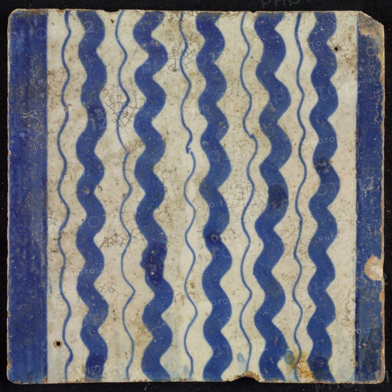 Tile of chimney pilaster, blue on white, part of column with wavy cannelure, chimney pilaster tile pilaster footage fragment