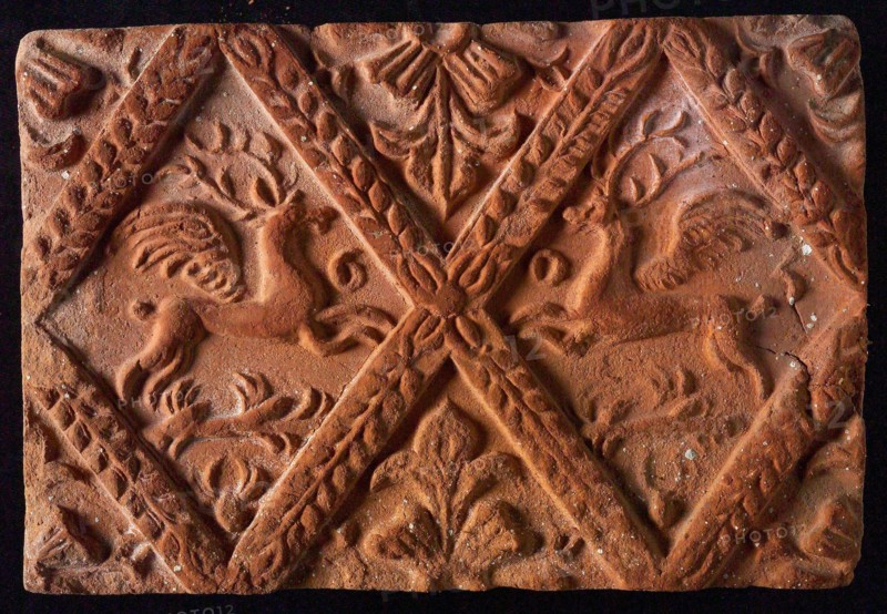 Hearthstone, from Antwerp Belgium, without frame, with winged deer in the window, fireplace stone part ceramics brick, baked