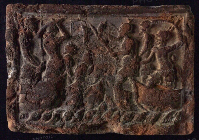 Hearthstone, from Antwerp Belgium, with narrow frame, with naval battle, hearth fireplace part ceramics brick, fired Hearth