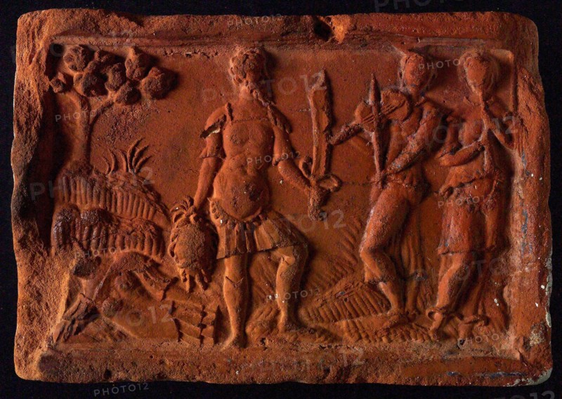 Hearthstone, 'Antwerp', with narrow frame, with the history of David and Goliath, fireplace stone part ceramics brick, baked