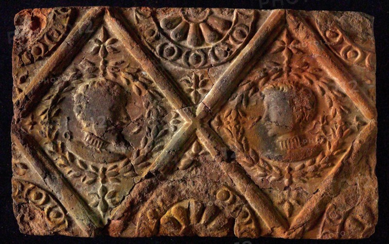 Hearthstone, from Antwerp Belgium, without frame, with male and female head, fireplace stone part ceramic brick, fried Hearth