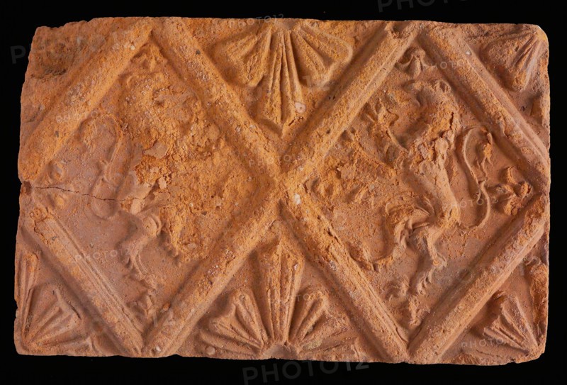 Hearthstone, from Antwerp Belgium, without frame, with lions in the window, fire stone fireplace component ceramics brick, fired