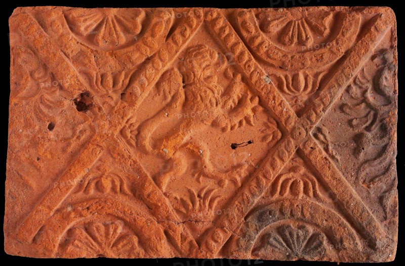 Hearthstone, from Antwerp Belgium, without frame, with lion, hearth fireplace component ceramics brick, fired Hearthstone