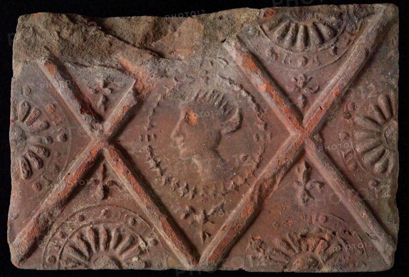 Hearthstone, from Antwerp Belgium, without frame, with crowned male head, fireplace stone part ceramic brick, baked Hearth stone