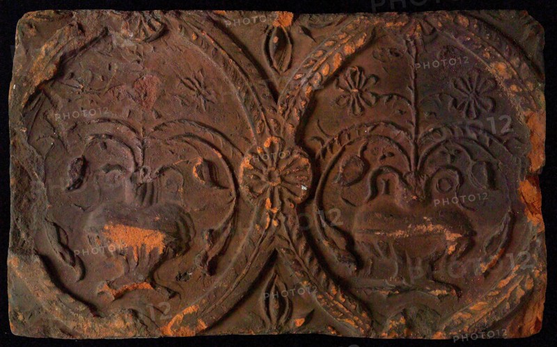 Hearthstone, from Antwerp Belgium, without frame, with flower vases, hearth fireplace part ceramic brick, fired hearth
