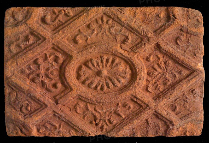 Hearthstone, from Antwerp Belgium, without frame, with rosette in window, hearth fireplace component ceramics brick, baked
