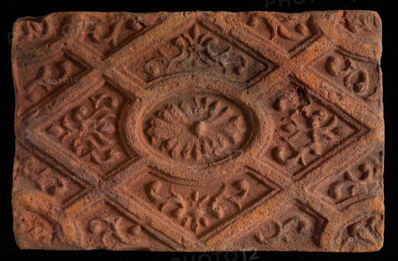 Hearthstone, from Antwerp Belgium, without frame, with rosette in window, hearth fireplace part ceramics brick, baked Hearth