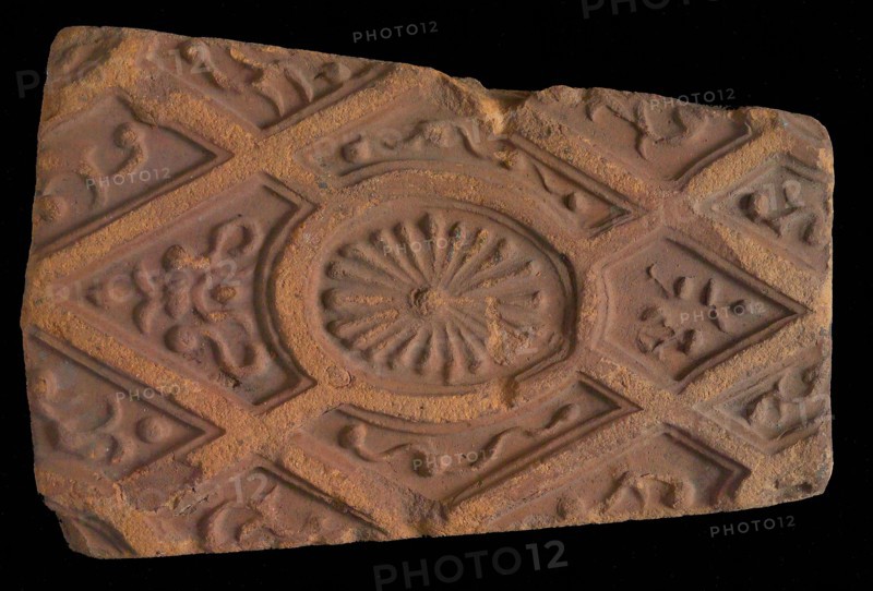 Fireplace, from Antwerp Belgium, without frame, with rosette in window, hearth fireplace part ceramic brick, baked Hearth