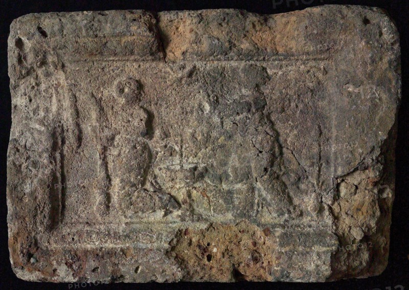 Hearthstone, Luiks, from Luik, Liege Belgium, with broad list, with annunciation, fireplace stone part ceramics brick, fired