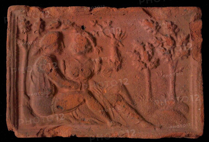 Hearthstone, from Antwerp Belgium, with narrow frame, with loving couple, fireplace stone part ceramic brick, baked Hearth