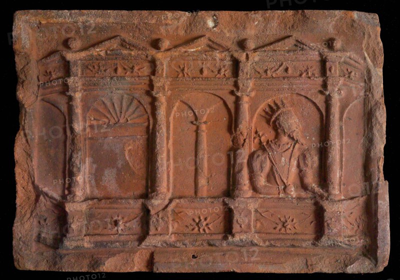 Hearthstone, 'Antwerp', with narrow frame, with King David, fireplace stone part ceramics brick, baked Hearthstone