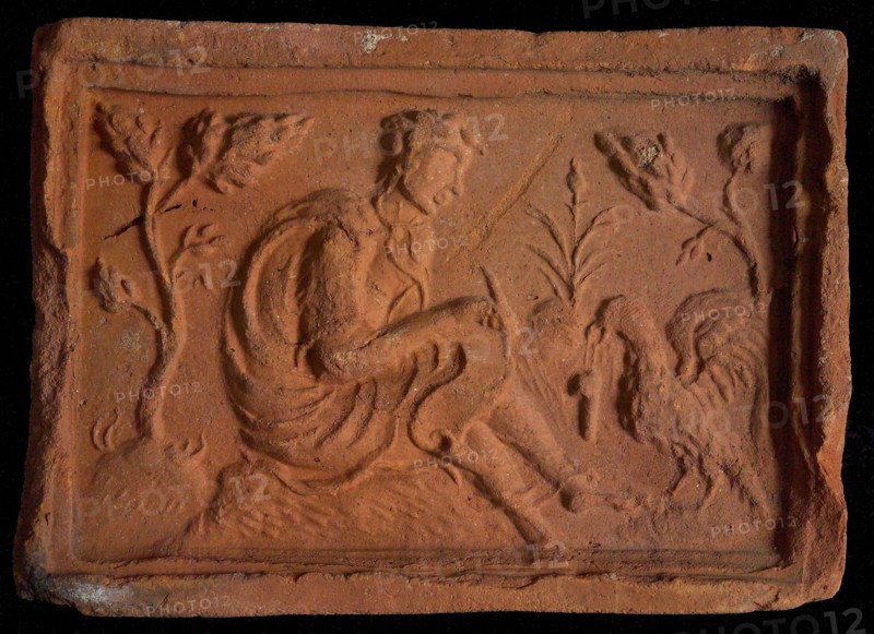 Hearthstone, 'Antwerp', with narrow frame, with evangelist Johannes, hearth fireplace part ceramic brick, fired Hearthstone