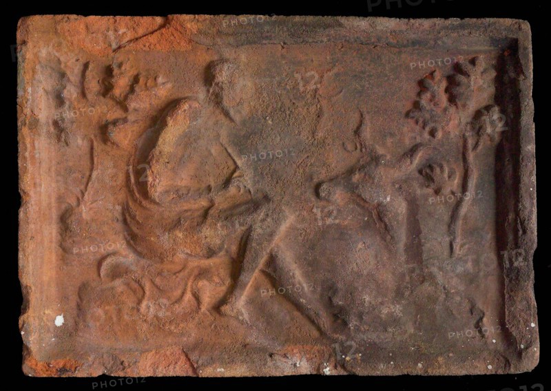 Hearthstone, from Antwerp Belgium, with narrow frame, with evangelist Lucas, hearth stone fireplace part ceramics brick 10,5