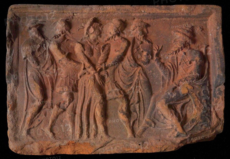 Hearthstone, from Antwerp Belgium, with narrow frame, with the history of Susanna, hearth fireplace part ceramics brick, fired