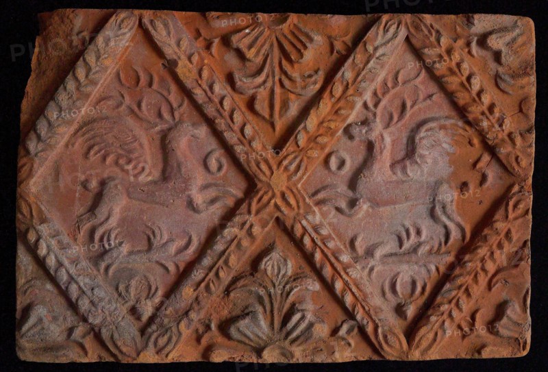 Hearthstone, from Antwerp Belgium, without frame, with winged deer in the window, hearth fireplace component ceramics brick