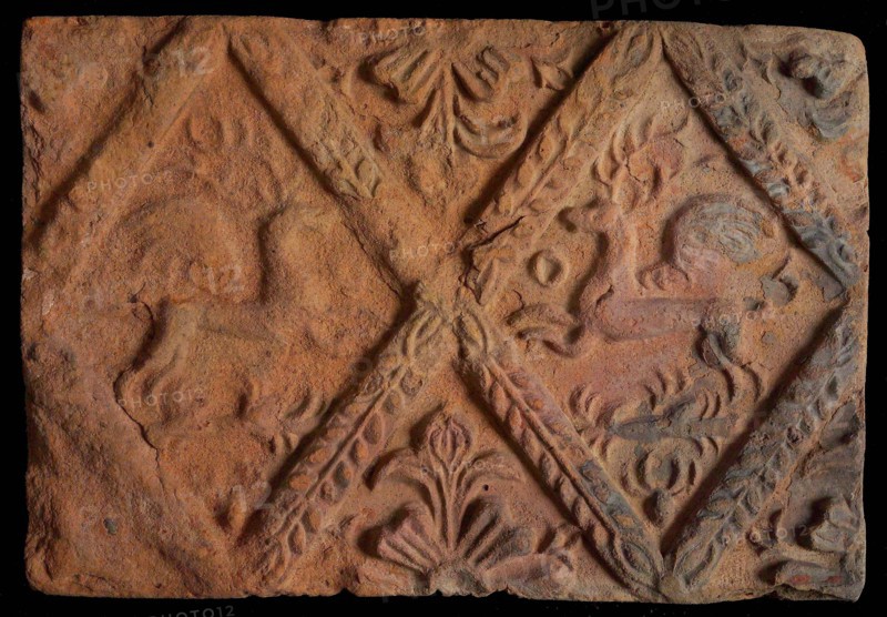 Hearthstone, from Antwerp Belgium, without frame, with winged deer in glass, fireplace stone fireplace component ceramics brick