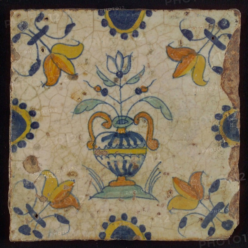 Flower tile, flower pot, half rosette in the middle of the sides, corner pattern lily, wall tile tile sculpture ceramic