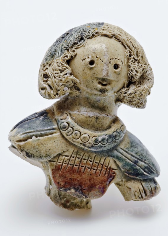 Bust of girl figure, fragment adornment jug, figure jug, spout pottery holder earthenware pottery earthenware glaze lead glaze