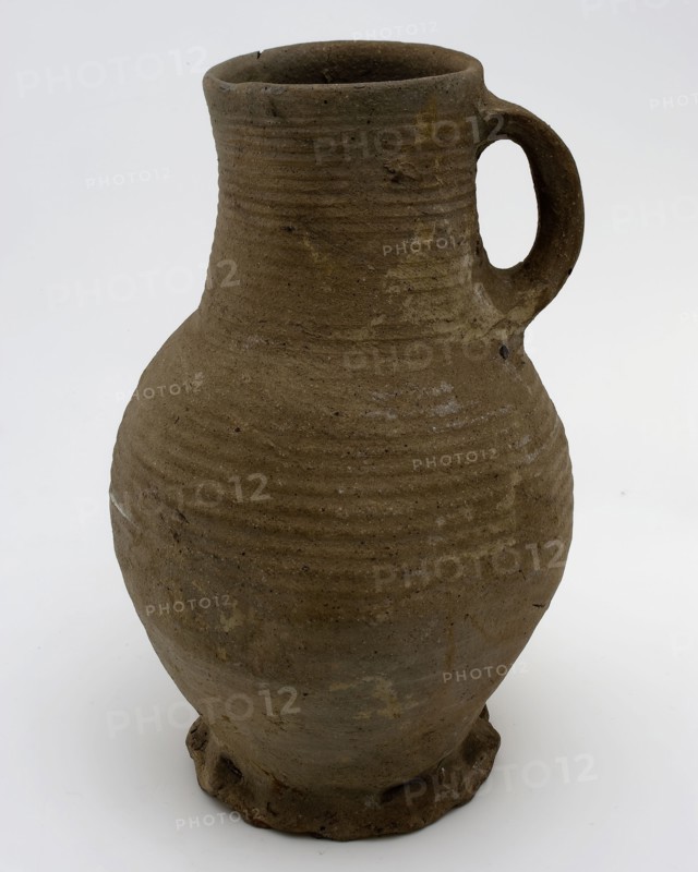 Gray stoneware jug be on pinched foot, rough-walled, jug crockery holder soil find ceramic stoneware, hand turned baked Gray