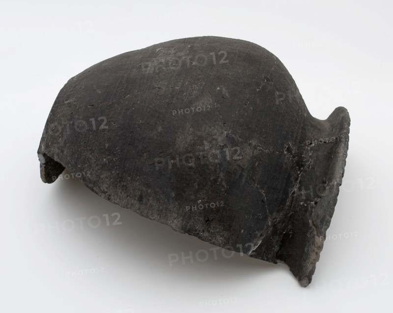 Half of black pot, baluster shape with turned rim, serrated edge, Roman pottery, cooking pot crockery holder kitchen utensils