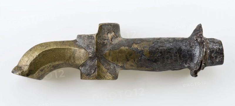 Small bronze tap without stop, tap part soil find bronze copper tin metal, Yellow metal tap probably belonging to tin tap jug