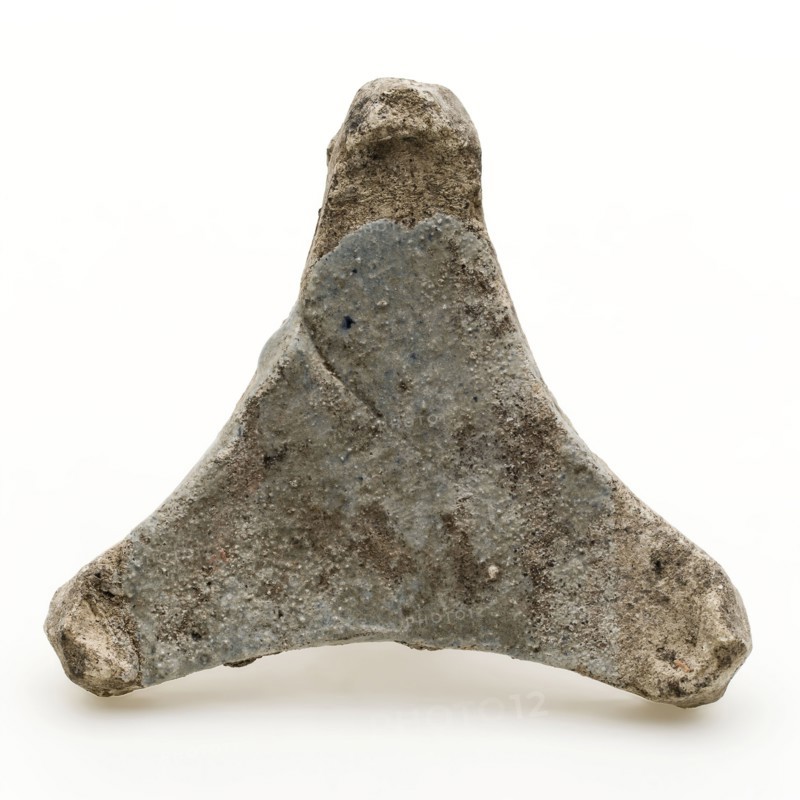 With light blue glaze, soil found ceramic earthenware glaze leadglaze, w 9.7 mold formed baked yellow shard triangular