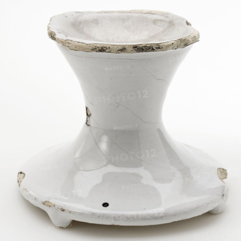 Salt container, salt bowl on high base, fully glazed white, salt barrel crockery holder soil find ceramics earthenware glaze tin
