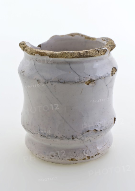 Pottery ointment jar, cylindrical model, white glazed, ointment jar pot holder soil find ceramic pottery glaze tin glaze, turned