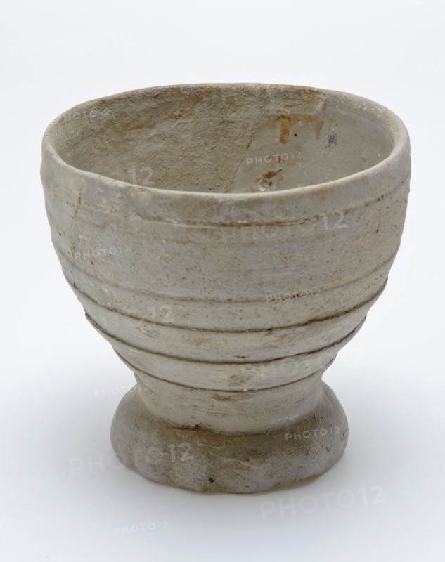 Stoneware cup on pinched foot, cup drinkware tableware holder soil find ceramic stoneware, hand turned stoneware cup gray shard