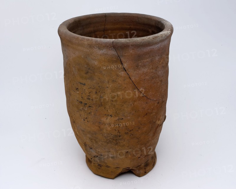 Earthenware jar, almost cylindrical in shape on slightly pinched stand ring, flower pot holder soil find ceramic earthenware